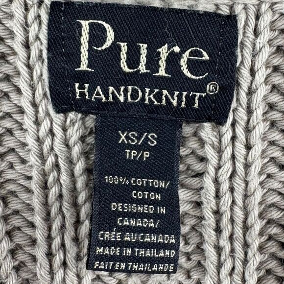 Pure Handknit Taupe Brown 100% Cotton Cable Knit Button Front Sweater Vest XS/S - Picture 12 of 12